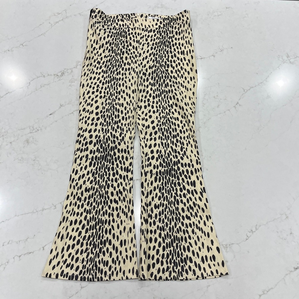 Emerson Fry Mid Century Pant Leopard Ankle Flare Womens 10 Linen Blend Back Zip